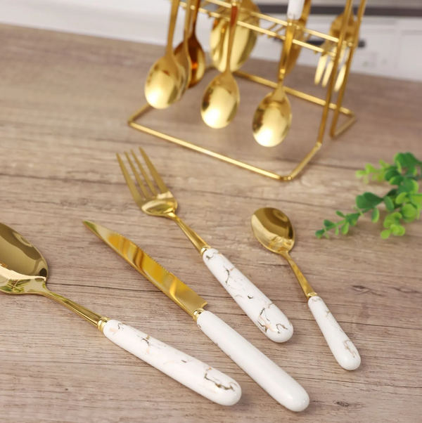 24pcs Marble Stainless Steel Cutlery Set