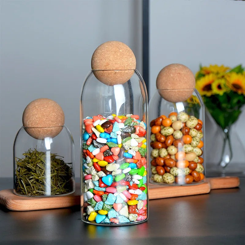 Set of 3 Glass Jars With Cork Lid